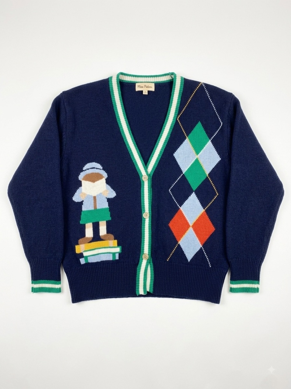 Miss Patina Navy Argyle Reader Cardigan O/S